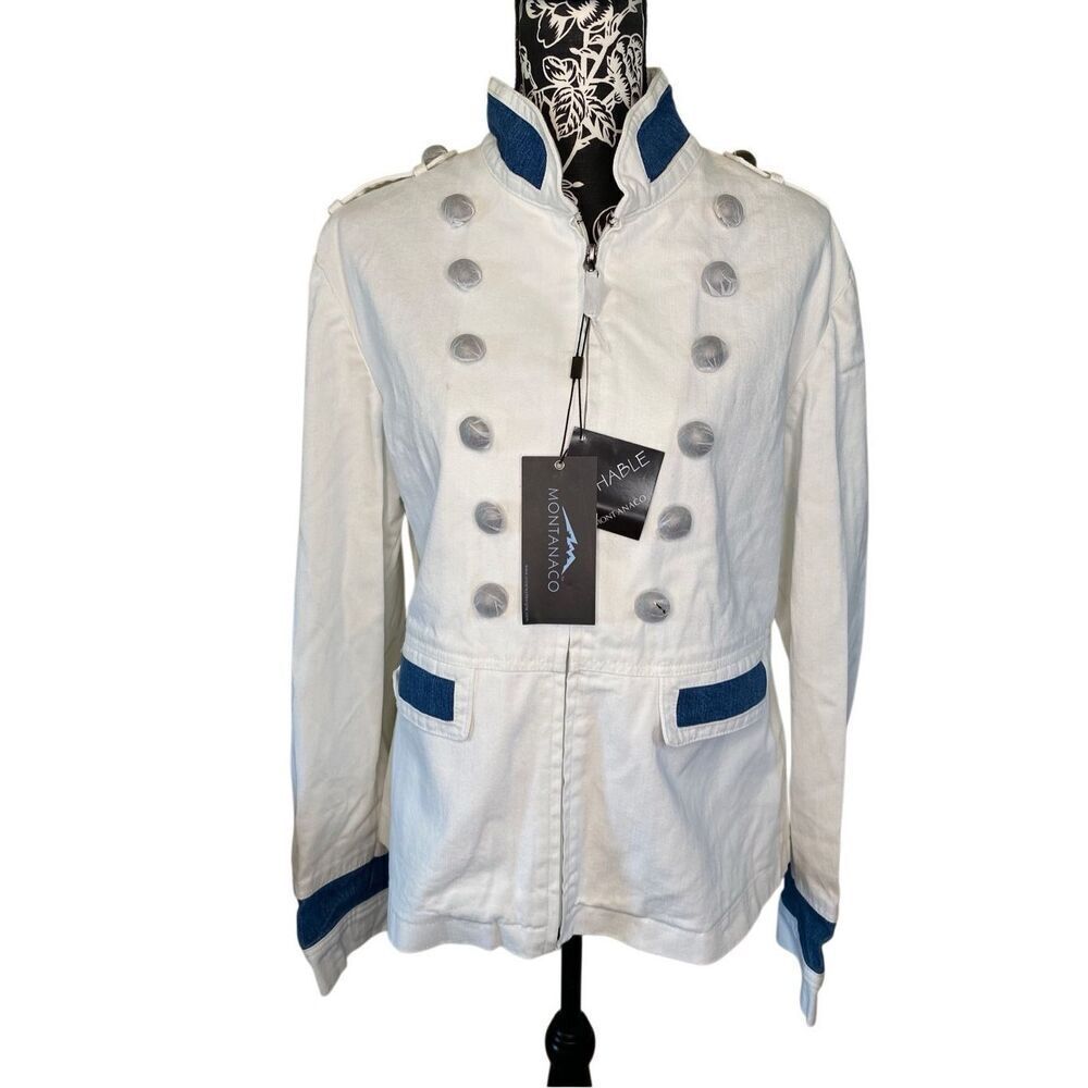 Nwt Montanaco Full Zip White Denim Jean Jacket Double Breasted Spring Fall
